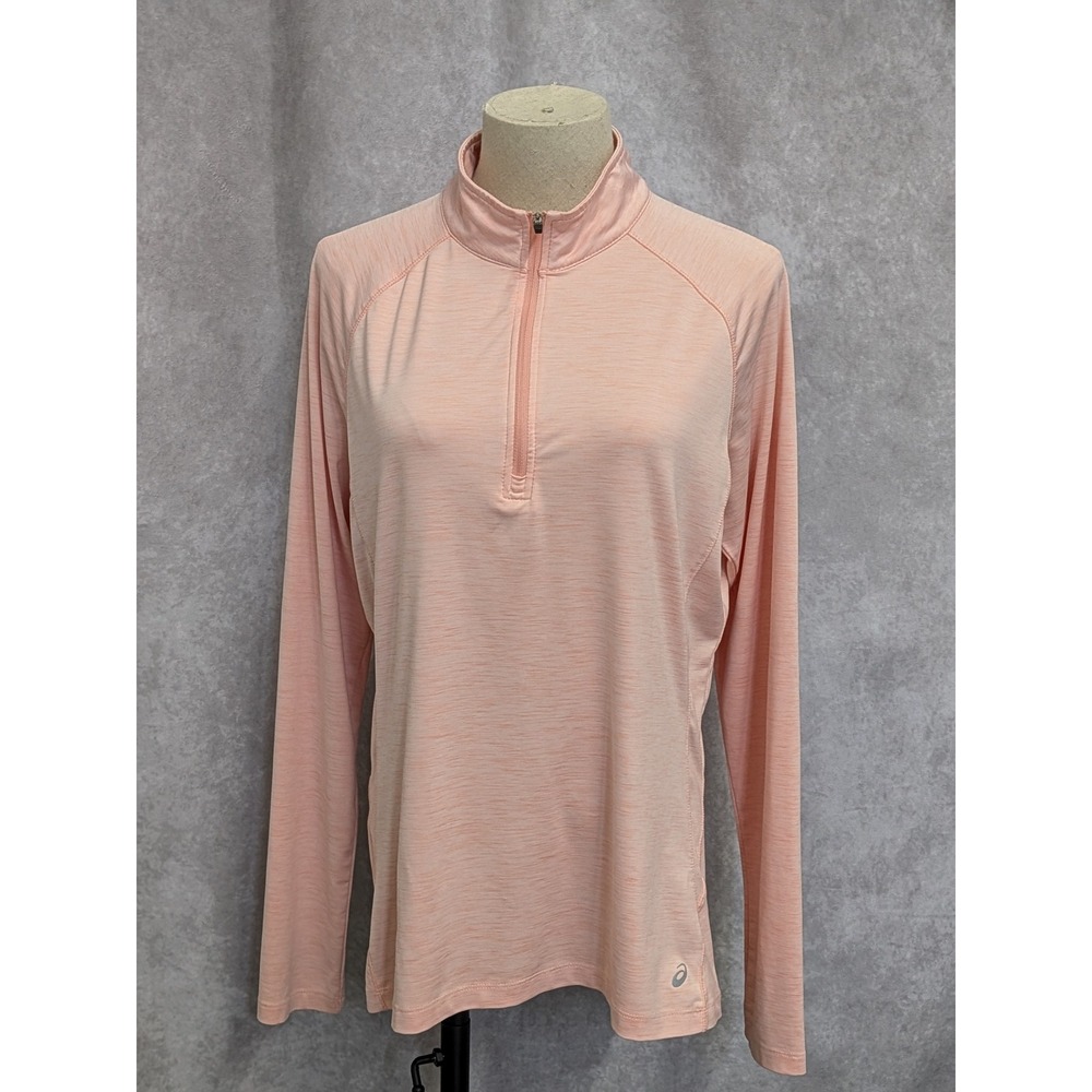 Asics Womens Quarter Zip Long Sleeve Running Shirt Peach Heathered Space Dye L
